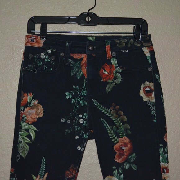 $495 Sz 27 R13 Black Floral Cropped Boy Jeans - Picture 3 of 8
